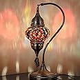 DEMMEX Authentic Turkish Moroccan Mosaic Lamp - Handcrafted in Turkey - Table/Bedside Lamp with Mosaic Glass Globe & Hammered Metal Body, Bulb Included, 15", Unique Gift (Multicolor)