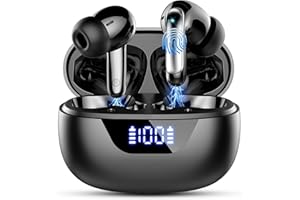 MOTOST Bezprzewodowe słuchawki douszne Bluetooth 5.3 z 4 mikrofonami ENC z redukcją szumów, mini bezprzewodowe słuchawki do uszu, głębokie basy, bezprzewodowe słuchawki 48H odtwarzania, wyświetlacz LED, IP7,