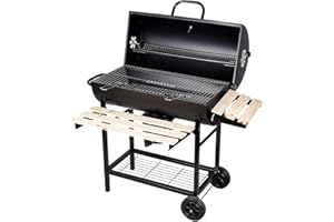SunJas Grillwagen Holzkohlegrill, BBQ Grill Holzkohle mit Rädern, Anthrazit Standgrill, Grillkamin inkl. integriertes Thermometer und Lüftungsschieber, Gartengrill, Grillfläche: 70X38.5 cm