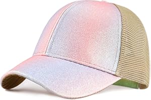 WULIQIUQIU Baseball Cap for Girls Rainbow Gradient Mesh Hat Criss Cross Ponytail Baseball Caps Sun Hats