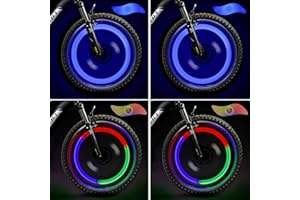 TAGVO 4pz Luce del Raggio della Bici(rosso+verde+blu+multicolore)con scatola delicata, Impermeabile&Facile da Installare, luci raggi ruote Lampada flash LED per pneumatici al neon,3 modalità di flash