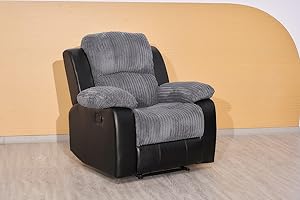 SofaHeaven Recliner Black/Grey Jumbo Cord Fabric 3+2+1 Seater Set - For Living Room Furniture - (Armchair)