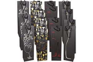 MATANA 15 Premium Wine Gift Bags - 4 Black Designs with Strong Rope Handles and Sturdy Paper - 39cm / 15"