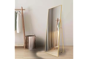 Beauty4U Full Length Mirror 140x50cm Free Standing, Hanging or Leaning, Large Floor Mirror with Gold Aluminum Alloy Frame for Living Room or Bedroom, Rectangle