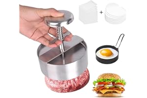 AOOGON Presse à hamburger pour de délicieux hamburgers – Livré avec 100 feuilles de papier à burger et moule à œufs – Machine à patty réglable – Presse en acier inoxydable pour de délicieux hamburgers
