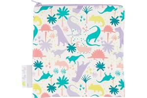 Itzy Ritzy Reusable Snack Bag – 7” x 7” BPA-Free Snack Bag is Food Safe, Washable and Ideal for Storing Snacks, Pacifiers, Electronics and Makeup in a Diaper Bag, Purse or Travel Bag, Purple Dinosaur