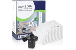 BRIAN & DANY Sacchetti Sottovuoto con Pompa Elettrica, 12 pezzi (4XL + 4L + 4M) Custodie Copri Abiti Salvaspazio da Viaggio e per Casa