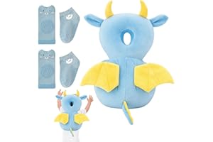 PJUQOW Baby Kopfschutz Kissen, Baby Kopfschutz Set Infant Sicherheit Pads 5-teilig inklusive 1 Fallschutz Kissen, 2 Anti-Rutsch Socken und 2 Knieprotektoren Für Wickelkommode und Krabbelphase