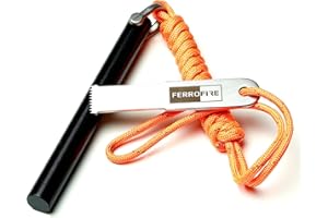 FERROFIRE FS125 Accendifuoco Professionale Resistente - Asta in Ferrocerio da 1.3cm x 12.7cm con Magnesio, Acciarino in Acciaio Legato e Paracord 550 per Campeggio, Sopravvivenza, Emergenze
