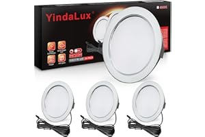 YindaLux Spot LED Encastrable, Spot LED 12V 4000K Blanc neutre Dimmable, 3W 630LM Extra Plat Spot encastrable, Trou 55-60mm Aluminium Plafonnier spot avec câble de 2m, Lot de 3, Chrome