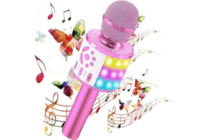 HAYRUOY Mikrofon do karaoke dla dzieci, mikrofon Bluetooth dla dzieci, 4 w 1, świetny jako zabawka dla chłopców i dziewcząt, prezent w domu, na imprezę, do karaoke, dynamiczny mikrofon do IOS/Android