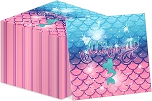 PTECDROTS Meerjungfrau-Servietten, Einweg-Servietten, 33 x 33 cm, 100 Stück