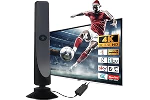 ARUK TV Aerial -Smart TV for Freeview TV Aerial Indoor with Strong Signal UK 4K 1080p -TV Antenna for Support VHF/UHF/DAB Radio 300+ Miles Range TV Aerial Booster Amplifier and 16FT Coaxial TV Aerial Cable