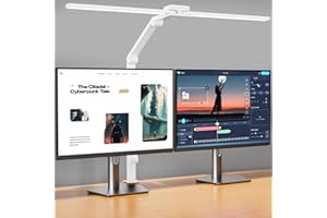 KableRika Lampa biurkowa LED, ściemniana, 24 W, 80 cm, bardzo jasna, podwójna głowica, zaciskowa, 1200 lm, ochrona oczu, biurowa lampa stołowa z ramieniem obrotowym, lampa monitora, lampa światła