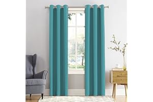 REHAN & CO Blackout Curtains Thermal Insulated Eyelet Curtain Window Black out Curtains for Living Room Bedroom with Tie Backs Turquoise W66 x L54 Inch 2 Panels