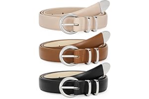 WERFORU Lot de 3 ceintures Femme Tendances, Ceinture Élégante Rétro en Cuir avec Boucle Dorée ou Argentée pour Jeans, Robes et Pantalons