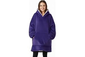LKH HOME COLLECTION LKH Reversible Sherpa Hoodie – Ultra Soft Oversized Hoodie Blanket for Women & Men – Cozy, Warm, and Stylish with Spacious Pockets, Elastic Cuffs & Full-Length Wearable Blanket