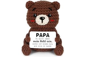 ‎CHERIGIFT CheriGift Positive Bär Geschenke für Papa, Handgehäkelter Bär Figuren, Bester Papa Geschenke zum Geburtstag Vatertag Weihnachten, 2.36x1.97x3.74 inches