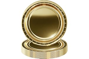 POPOYU 16 piatti di carta dorati per feste da 17,8 cm, decorazioni per feste di Natale, piatti di carta usa e getta per bambini e adulti, Natale, autunno, feste di compleanno dorate, set da cena