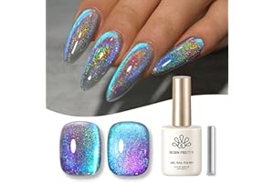 Born Pretty Vernis à Ongles Gels semi-permanents Magnétique, Bleu Violet Holographique Pailleté Cat Magnetic Eye Gel U V Brillant Scintillant Auroras Vernis à Ongles Gel 15ML