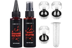 KOMEIYL 5pcs Set Maquillage Halloween Sang, Maquillage Halloween Zombie Vampire, Spray Faux Sang + Faux Sang Goutte Goutte + 3 Vampire Fausses Dents, S'applique D'Halloween Soirées Thème