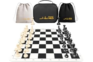 VEXONG Chess Set - Tournament 50.5cm Silicone Chess Board, 8.9cm King Height Quadruple Weighted Staunton Chess Pieces with 2 Extra Queens, Professional Portable Chess Set with Storage Bag