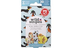 Wild Stripes - Tiritas Infantiles Animal Fun - Tiritas con estilo para pequeños exploradores - Hipoalergénicas, resistentes al agua, protectoras y delicadas para piel sensible - 20 uds