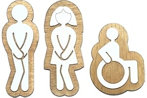 VEJO Carteles Baños/Carteles Locales/Carteles de puertas/Cartel aseos/Letrero puertas/Cartel Abierto Cerrado/Carteles Madera/Cartel Locales/Placas Señalización (HOMBRE,MUJER,MINUSVALIDO)