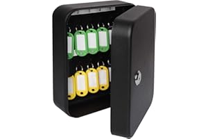Parrency Security Metal Key Box with 20 Hooks, Large Adjustable Wall Mount Key Lock Cabinet, 7 4/5" x 6 3/10" x 3" (Key Tags Included)