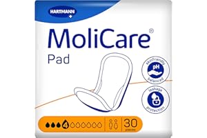 MoliCare Pad Lot de 30 serviettes d'incontinence extra longues pour adultes souffrant d'incontinence moyenne, neutralisant les odeurs, protection contre les fuites, protection avancée de la peau