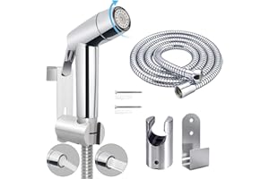 DQZSY Douchette Bidet Toilette Salle de Bain avec Tuyau à Ressort Kit de Support Mural Closestool, Repose-Pouf, Fleur d'Eau Chiffon de Nettoyage du Sol, Couche pour Hygiène Salle de Bains