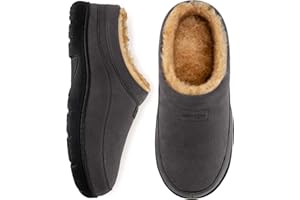 HomeTop Men's Moccasin Slippers Soft Warm Non-slip Memory Foam Indoor House Shoes with Fluffy Lining