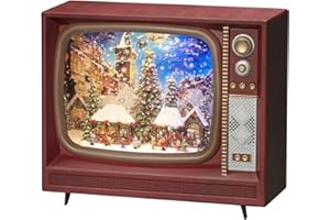 Konstsmide Televisor LED de globo de nieve con escena de mercado y pueblo, relleno de agua/decoraciones navideñas para uso en interiores, luces de batería (IP20), música de ocho canciones opcionales,