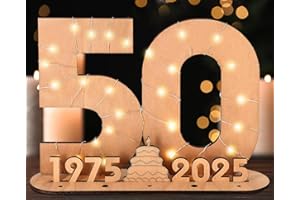 Giftota 2025 Original 50º Regalo de Cumpleaños Mujeres y Hombres - Libro de Visitas de Madera con Luces LED - Número 50 Decoraciones de Madera - 50 Años Regalo de Dinero de Madera - Regalo Creativa