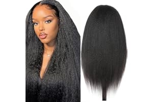 CREUOST 28 Inch Yaki Straight Human Hair Wig 4x1 Lace Front Wig Glatt Echthaar Perücke für Damen Schwarz Perücken 100% Brasilianisches Echthaar Perücken mit Babyhaar 150% Dichte