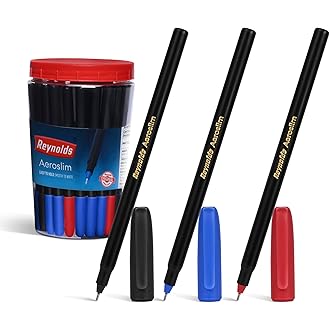Reynolds AEROSLIM Ball Pen SET - 70 PENS (60 BLUE, 5 Black, 5 Red) | PEN WITH COMFORTABLE GRIP |BALL PENS FOR WRITING | PEN FOR STUDENTS & OFFICE STAT