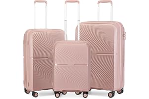 British Traveller Juego de 3 Maletas de Viaje Cabina 55/67/76CM Polipropileno Maletas de Viaje Grandes 23 Kilos con Cerradura TSA (Rosa)