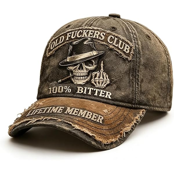 Old Fuckers Club-Vintage Baseball Cap, Geborduurd 100% Bitter