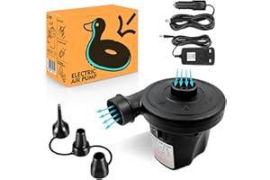 Roe Tenpo Electric Air Pump with 3 Nozzles/Inflate Or Deflate Swimming Ring, Airbeds, Paddling Pools & Other Toys / AC110-240V/ DC12V/50W (Black-Air-Pump)
