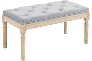 HOMCOM 80cm End of Bed Bench, Window Seat, Tufted Bench for Bedroom, Hallway, Living Room, Light Grey