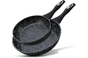 AKH HOUSEWARE Non Stick Frying Pan 20cm & 28cm Heavy Forged Aluminum Cookware - Deep Frying Pan Non Stick Induction Hob Pan - Soft Touch Handle - Saute Deep Stir Frying Pan (Set of 2 (20cm + 28cm))