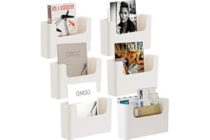 Senhoglb Office Hanging File Holder Oragniser Rack, 6 pcs Wall Mounted Document Holder, Plastic Wall Magazine Rack Storage with Adhesive Pad for Home, Door , Cream White(No Drilling)