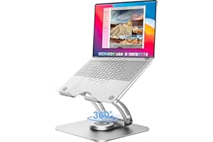 tounee Soporte Giratorio para Laptop, Soporte Ajustable para portátil con Base giratoria de 360°, Soporte ergonómico para computadora portátil-Plata