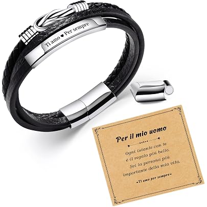 Bracciale in pelle intrecciata per uomo - Chiusura in acciaio