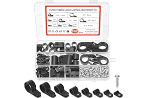 Peevisap 162 Stück Nylon Kabelschellen Zum Schrauben, 8 Größen Kabelschelle, R Typ Befestigungsschelle, Kabelschellen Schwarz, Zugentlastung Für Kabel, Für Büro, Draht, Zuhause Kabelführung