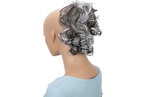CAISHA Parrucchino Scrunchie Updo Acconciature Voluminoso Ricci Disordinato Bun Marrone Grigio Misto G14L