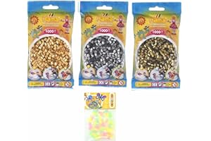 ‎HAMA Hama Happy Price Toys Midi Bügelperlen (Kon-9) Konvulut 3 Farben (1000 Gold,1000 Silber,1000 Bronxe) + Bonus 100 HPT Leuchtperlen (Leuchten im Dunkeln) in 6 Farben