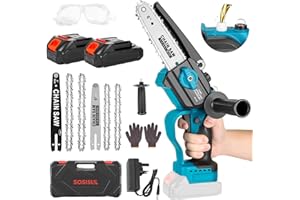 BLOMISE Mini Chainsaw, 8 & 6 inch Brushless Motor Cordless Chainsaw with 4000mAh Battery & 2 Chains, Battery Powered Handheld Small Chain Saws for Garden Shears Pruning Shears Wood Cutting