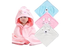 ‎NEWTIC Newtic 3 Stück Handtücher Kapuze, 80X80 cm Babybadetücher, Kapuzenhandtücher Baby, Babyhandtüch Bambus, Super saugfähig Babyhandtuch, Badehandtüch Handtücher für Babys, Neugeborene