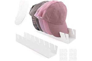 YHX-OU 2 Pcs Hat Stand for Baseball Cap Acrylic Hat Rack Baseball Cap Storage Organiser Cap Holder No Install Hold 14 Hats for Bedroom Closet Dresser Office with 2 Pcs Paper Hat Insert Shaper(White)